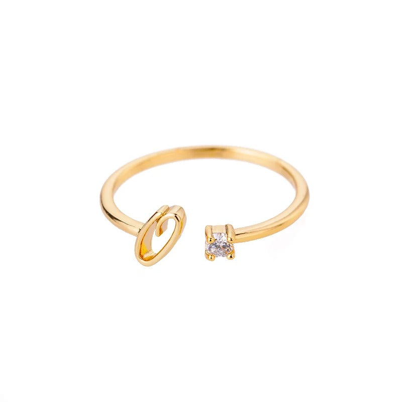 Adjustable Tiny Initial Letter Ring