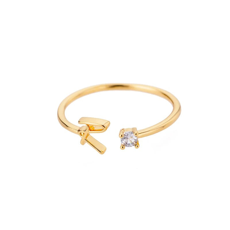 Adjustable Tiny Initial Letter Ring