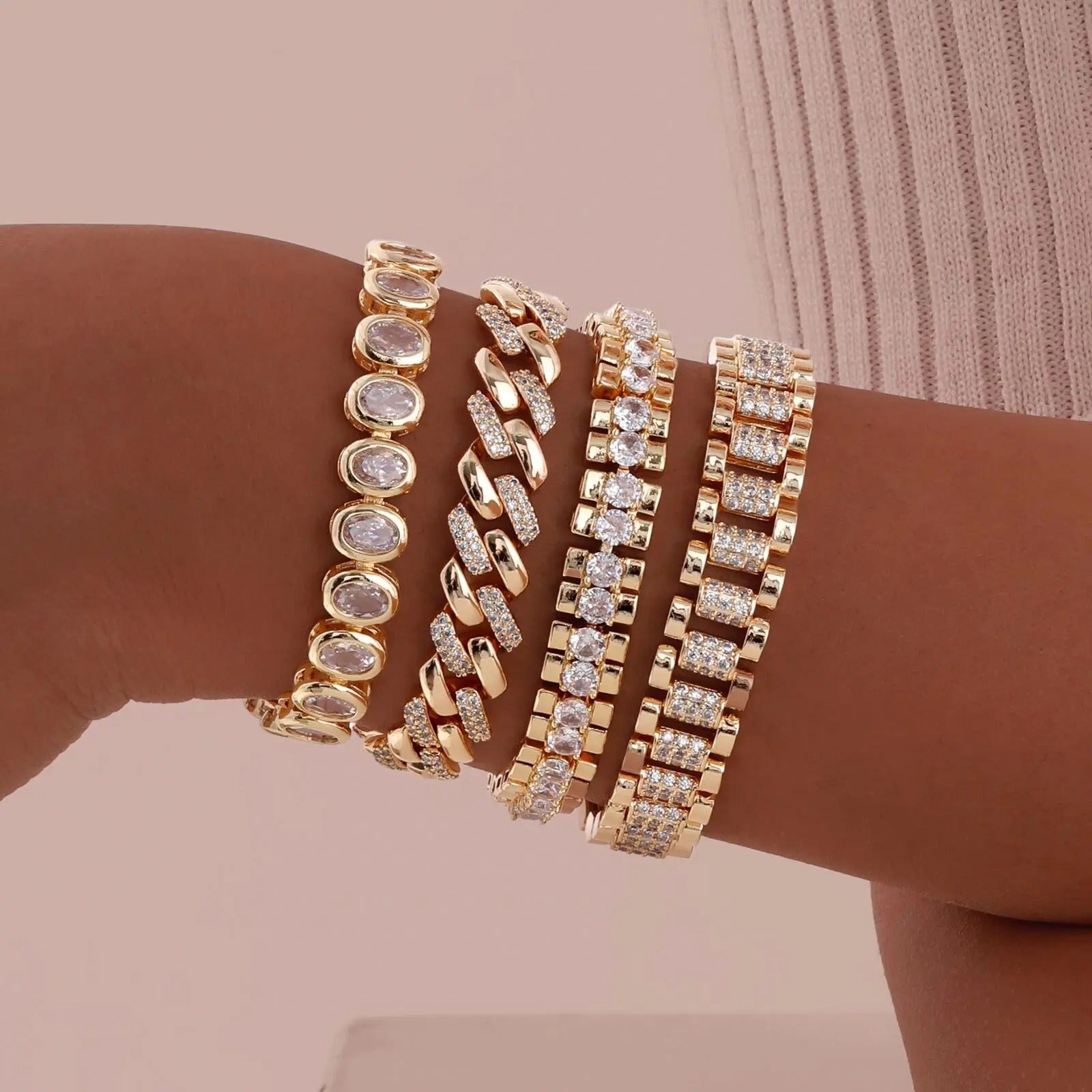 4pc Chunky Link Stackable Bracelet Set