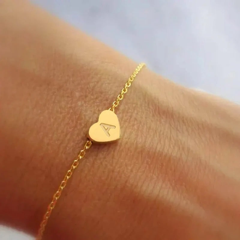 Dainty Initial Heart Bracelet
