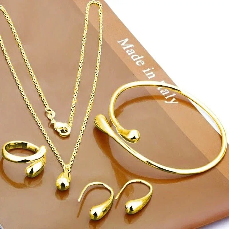 4pc Dainty Drop Necklace Bracelet Earring & Ring Set