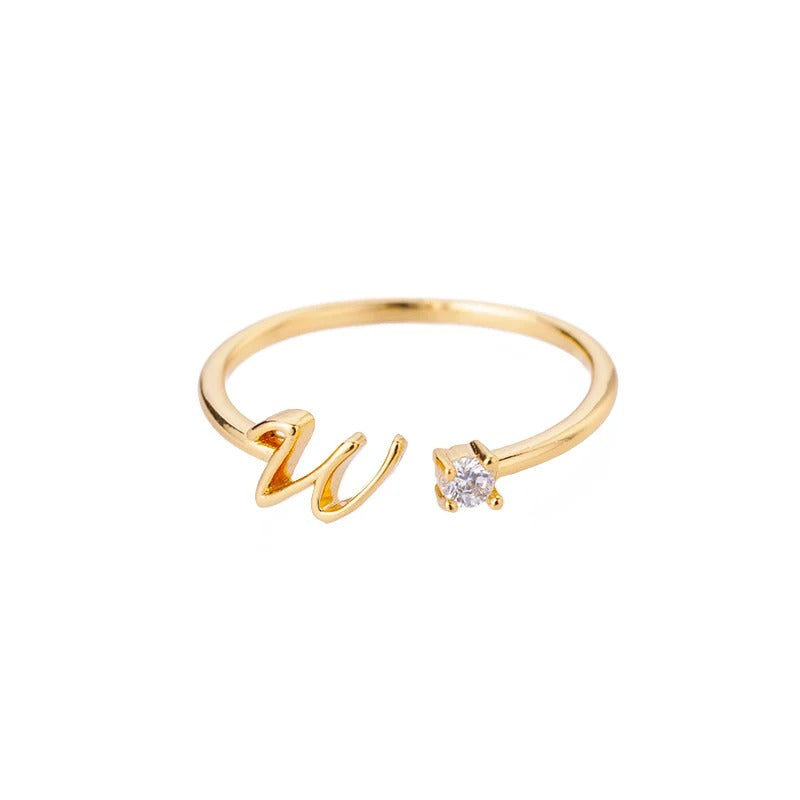 Adjustable Tiny Initial Letter Ring