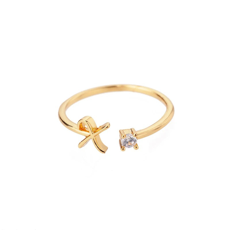 Adjustable Tiny Initial Letter Ring