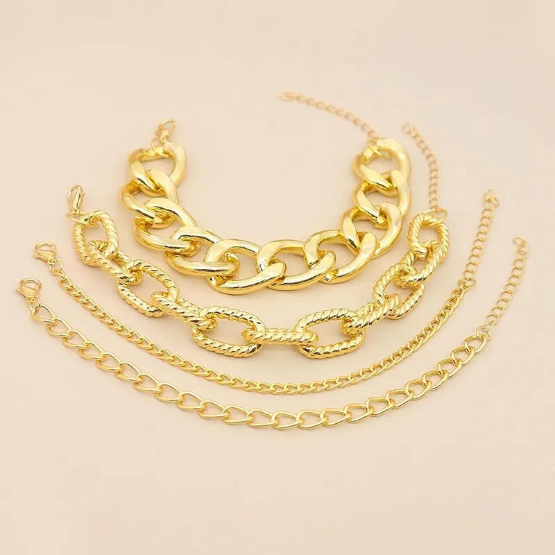 4pc Chunky Link Chain Bracelet Stack