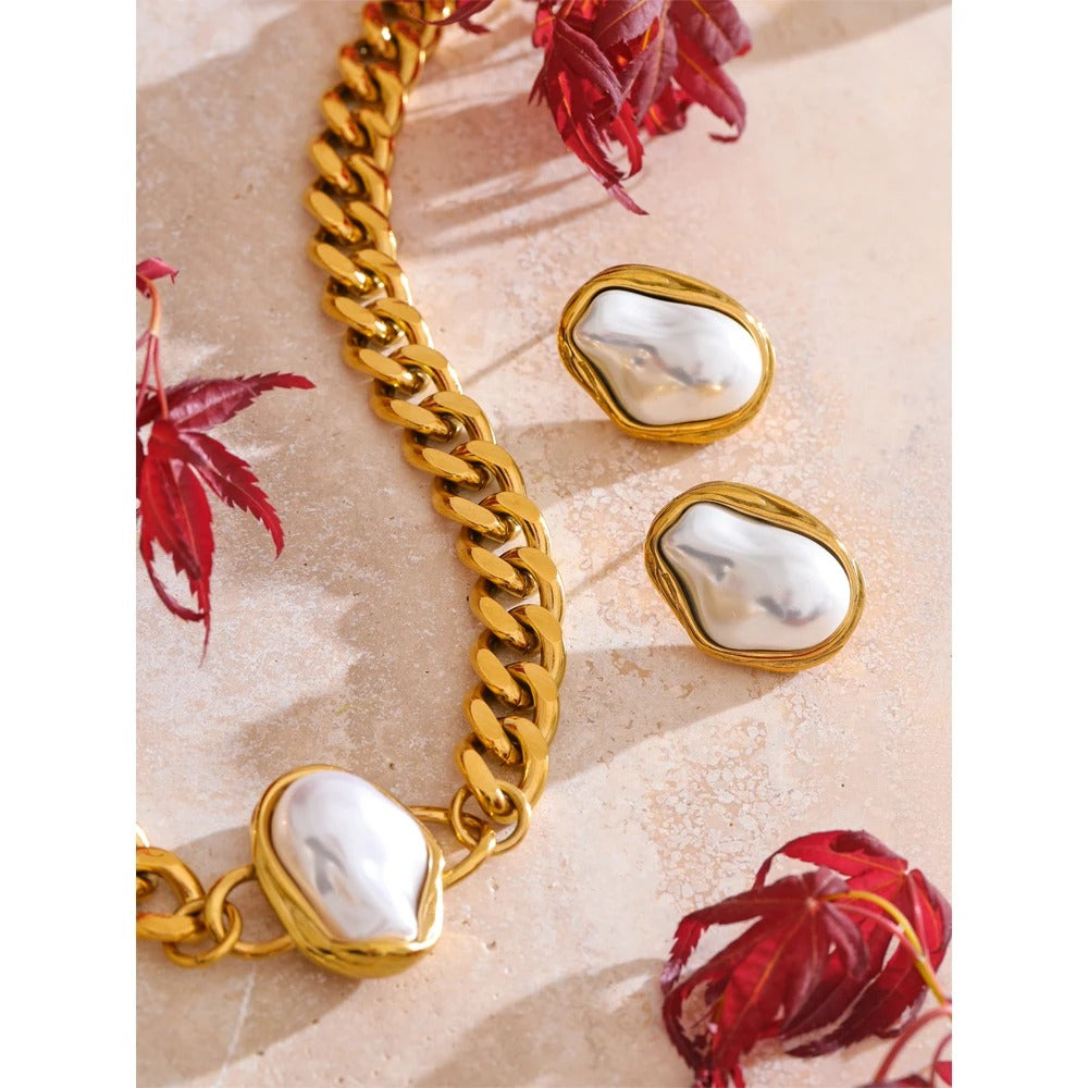 Elegant Chunky Pearls Necklace & Earring Set