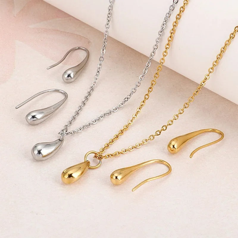 4pc Dainty Drop Necklace Bracelet Earring & Ring Set