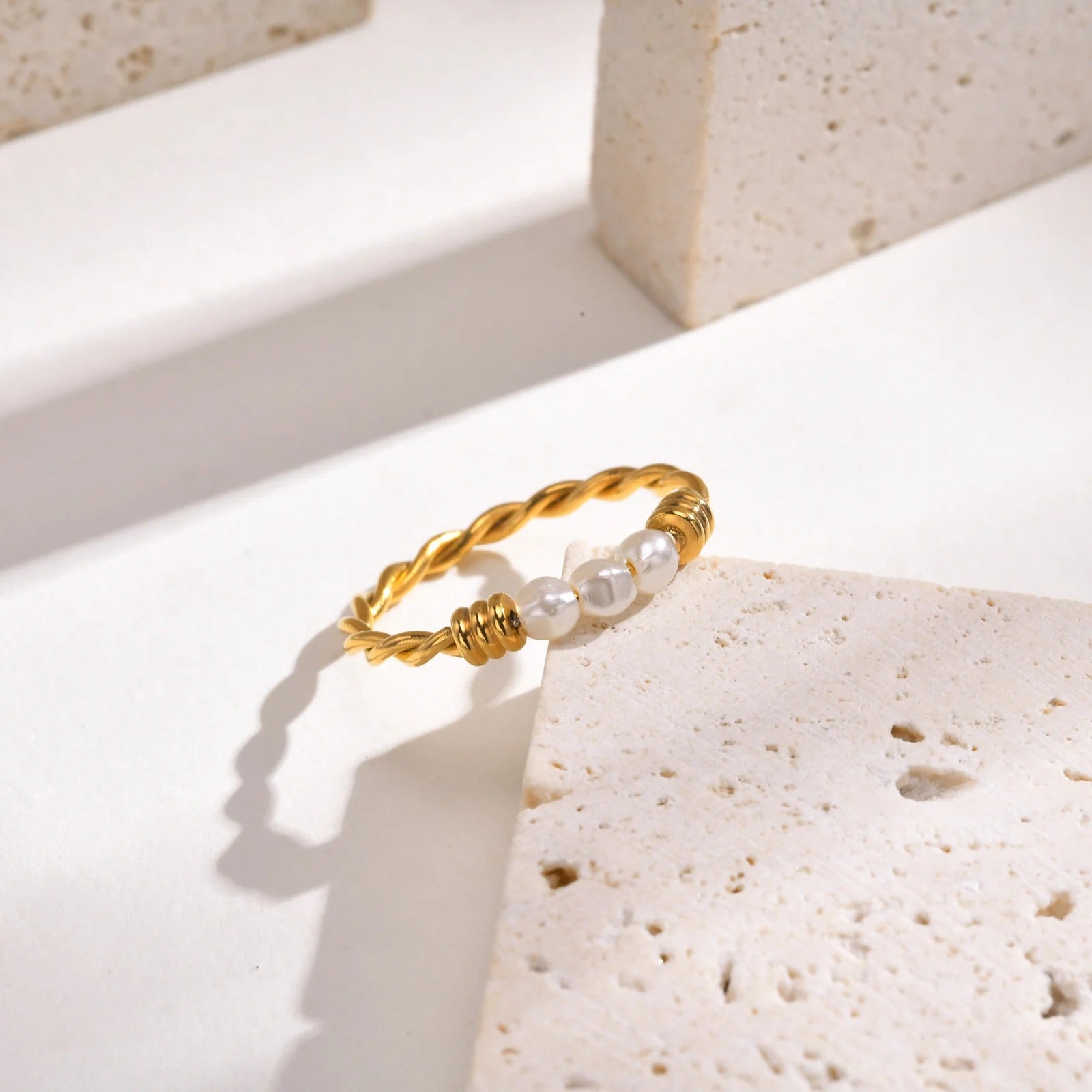 Twisted Braid Pearl Ring