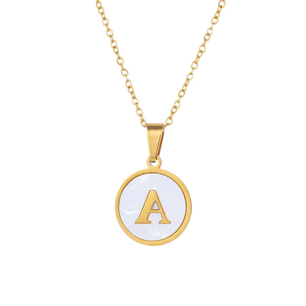 Round Gold Shell Initial Necklace