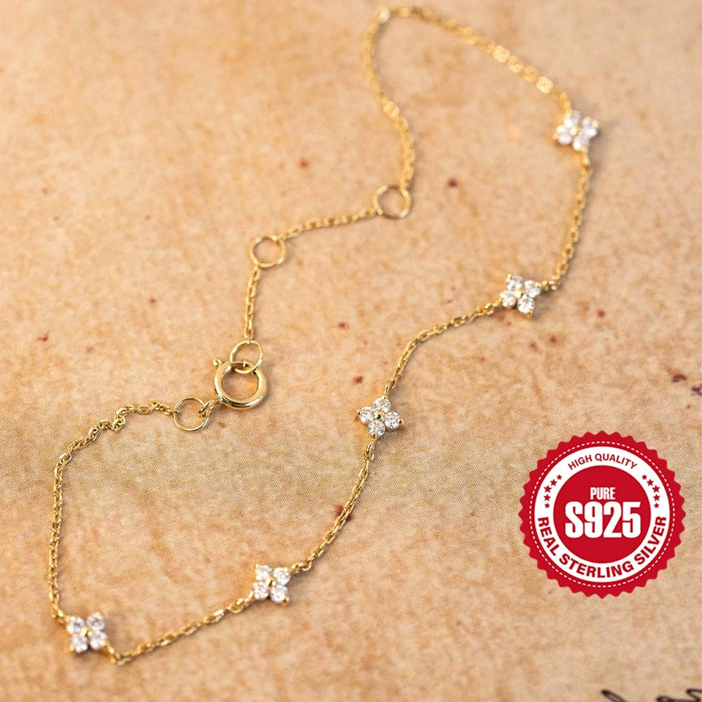 Sterling Silver Diamond Flower Bracelet
