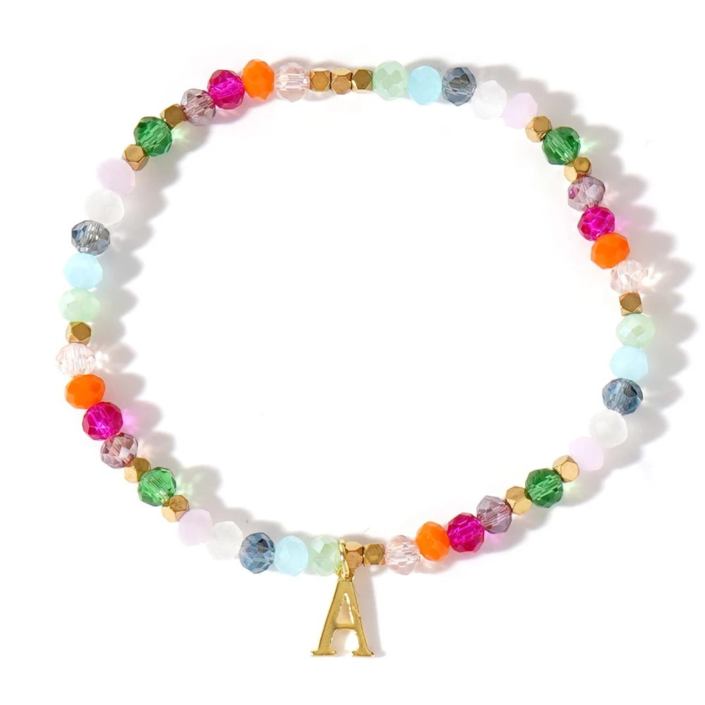 Rainbow Beaded Initial Bracelet