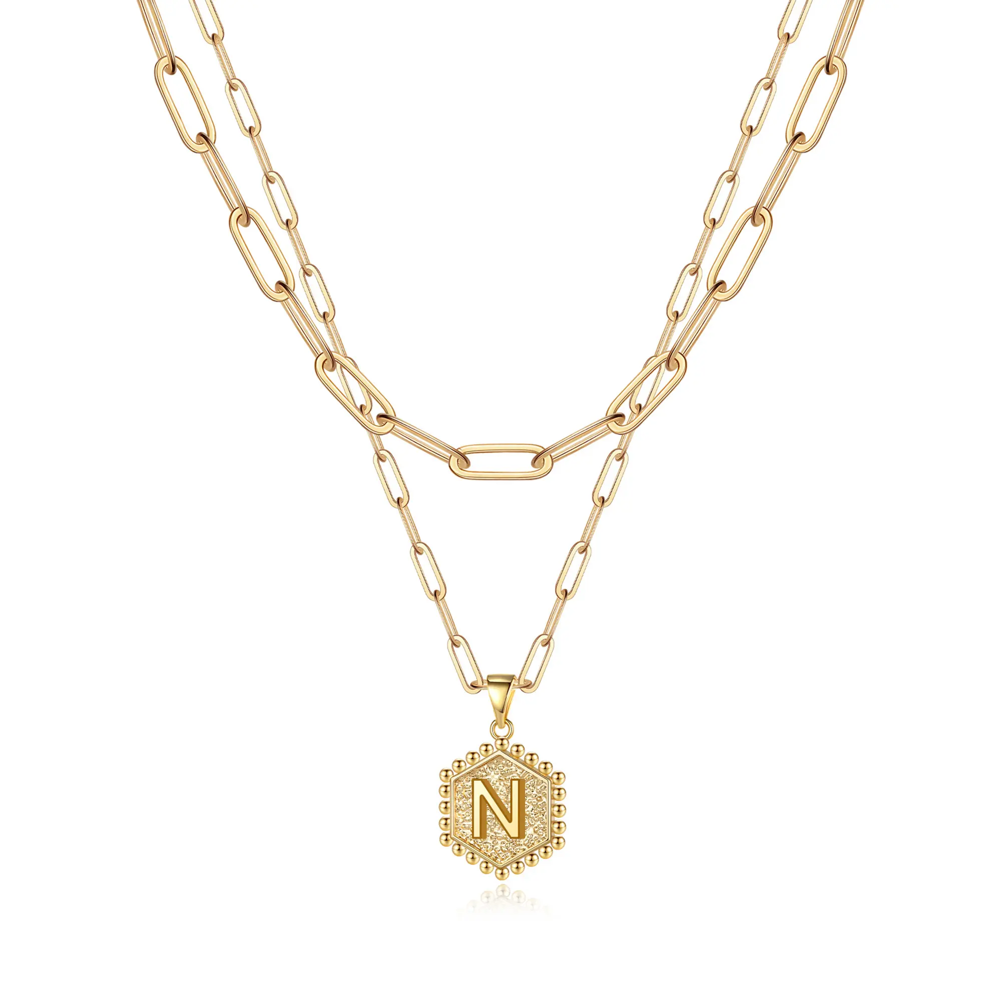 2pc 14k Hexagon Initial Necklace
