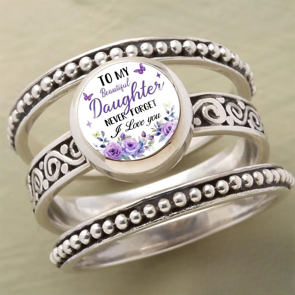 Purple Floral Daughter Message Ring