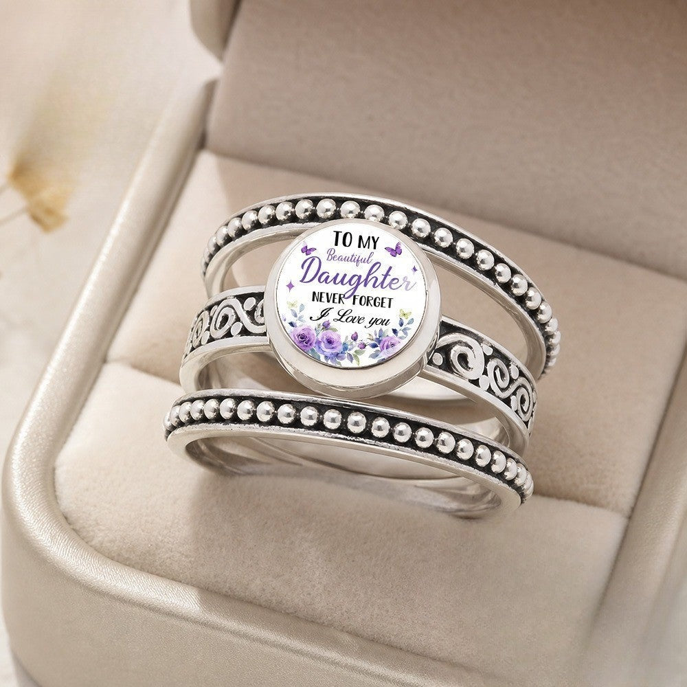 Purple Floral Daughter Message Ring