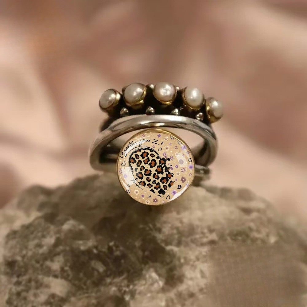 Leopard Print Faux Pearl Stackable Ring