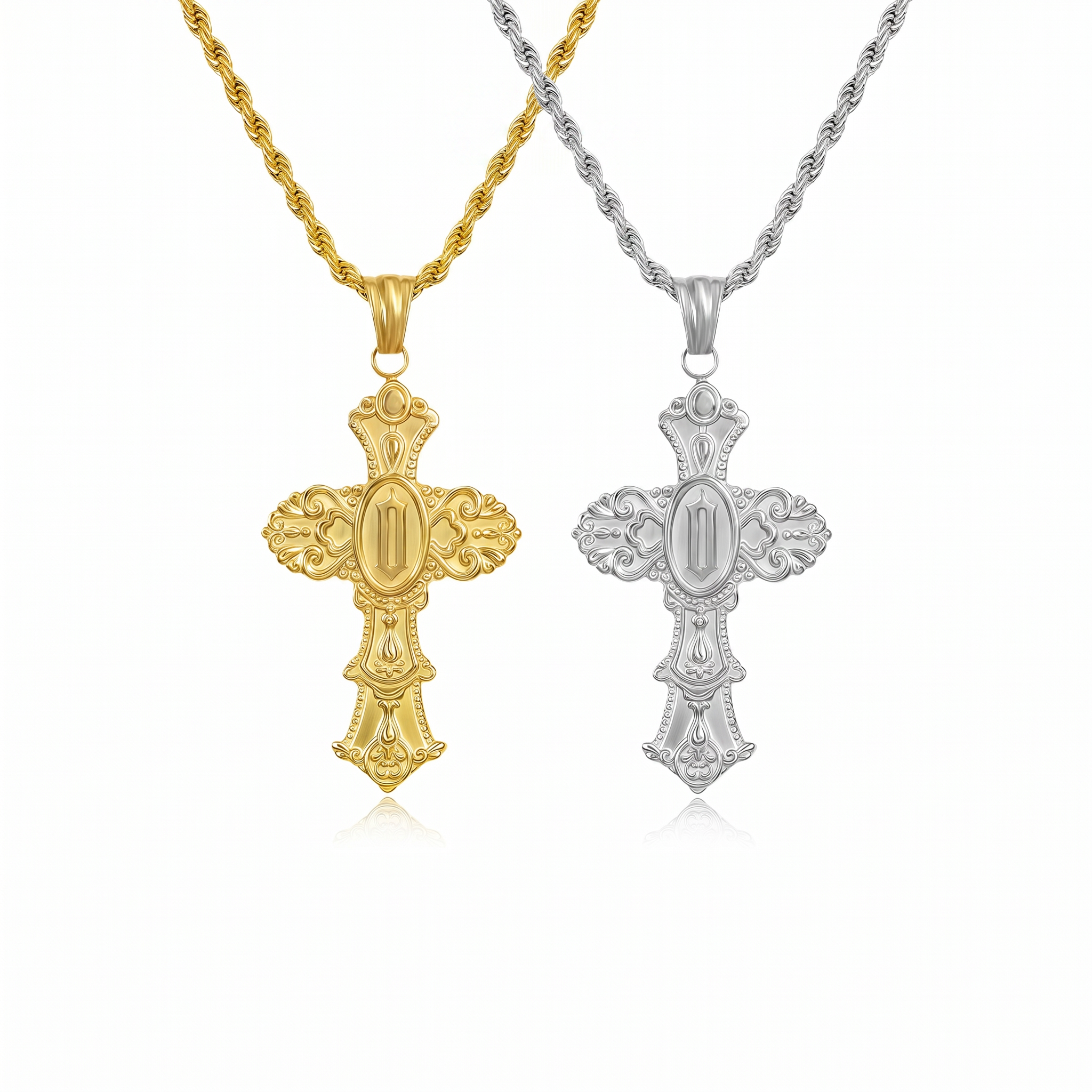 Vintage Cross Initial Necklace