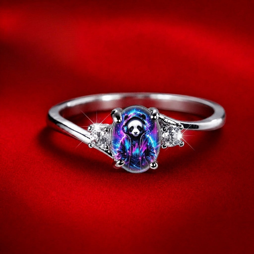 Neon Panda Oval Ring