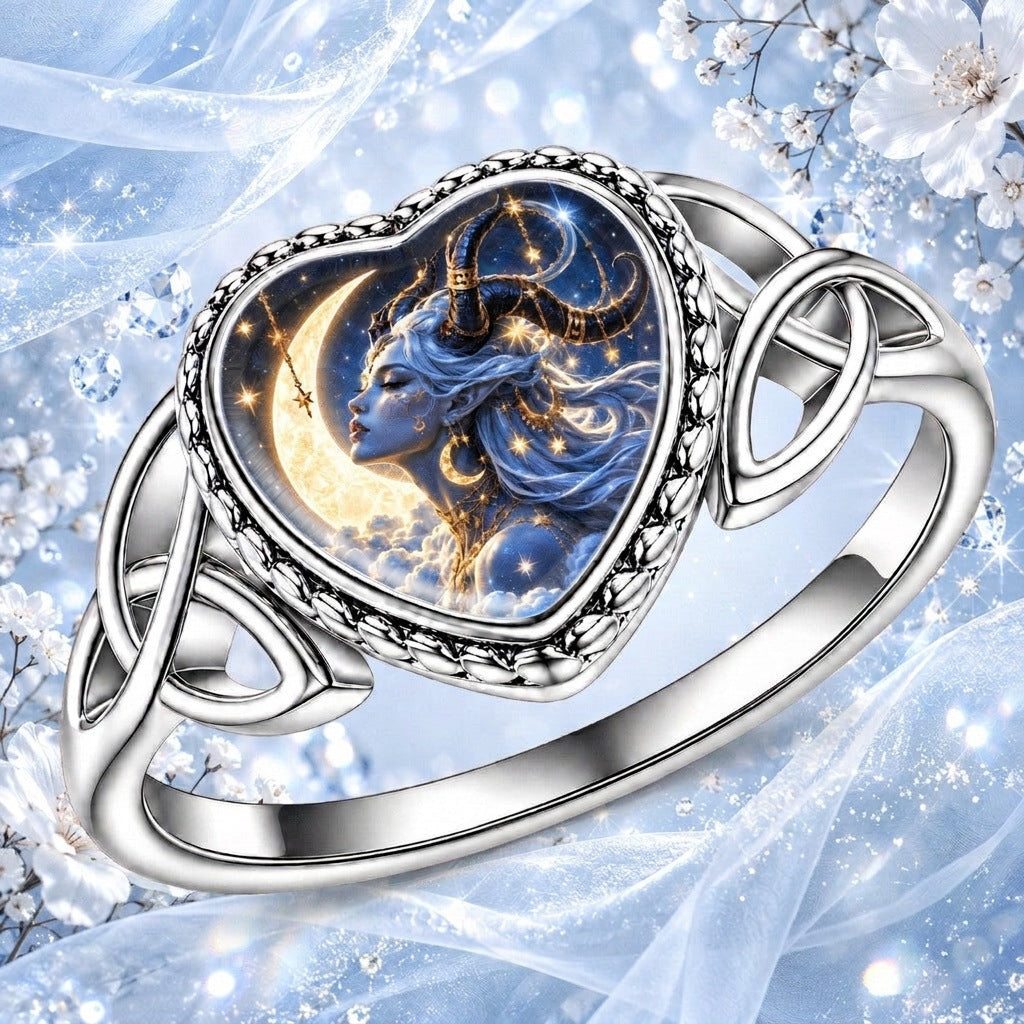 Celestial Moon Goddess Heart Ring