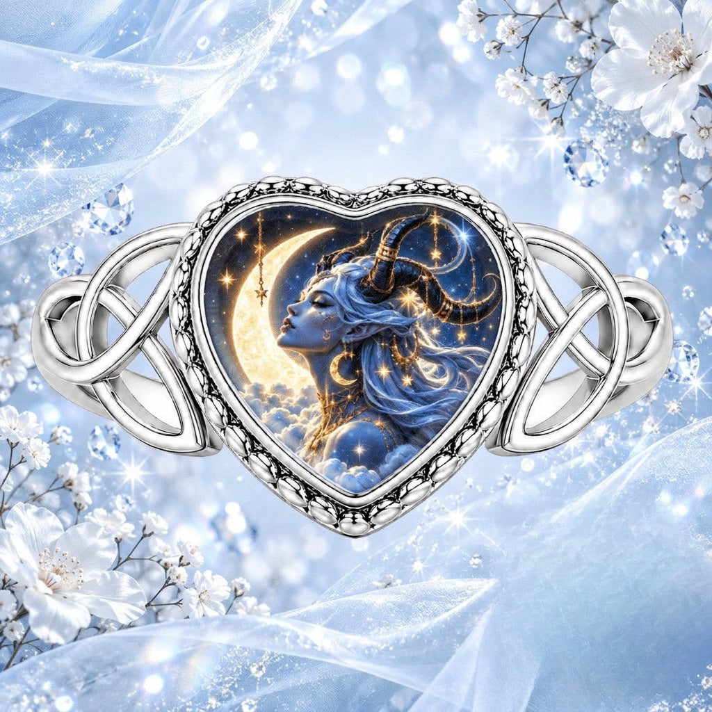 Celestial Moon Goddess Heart Ring