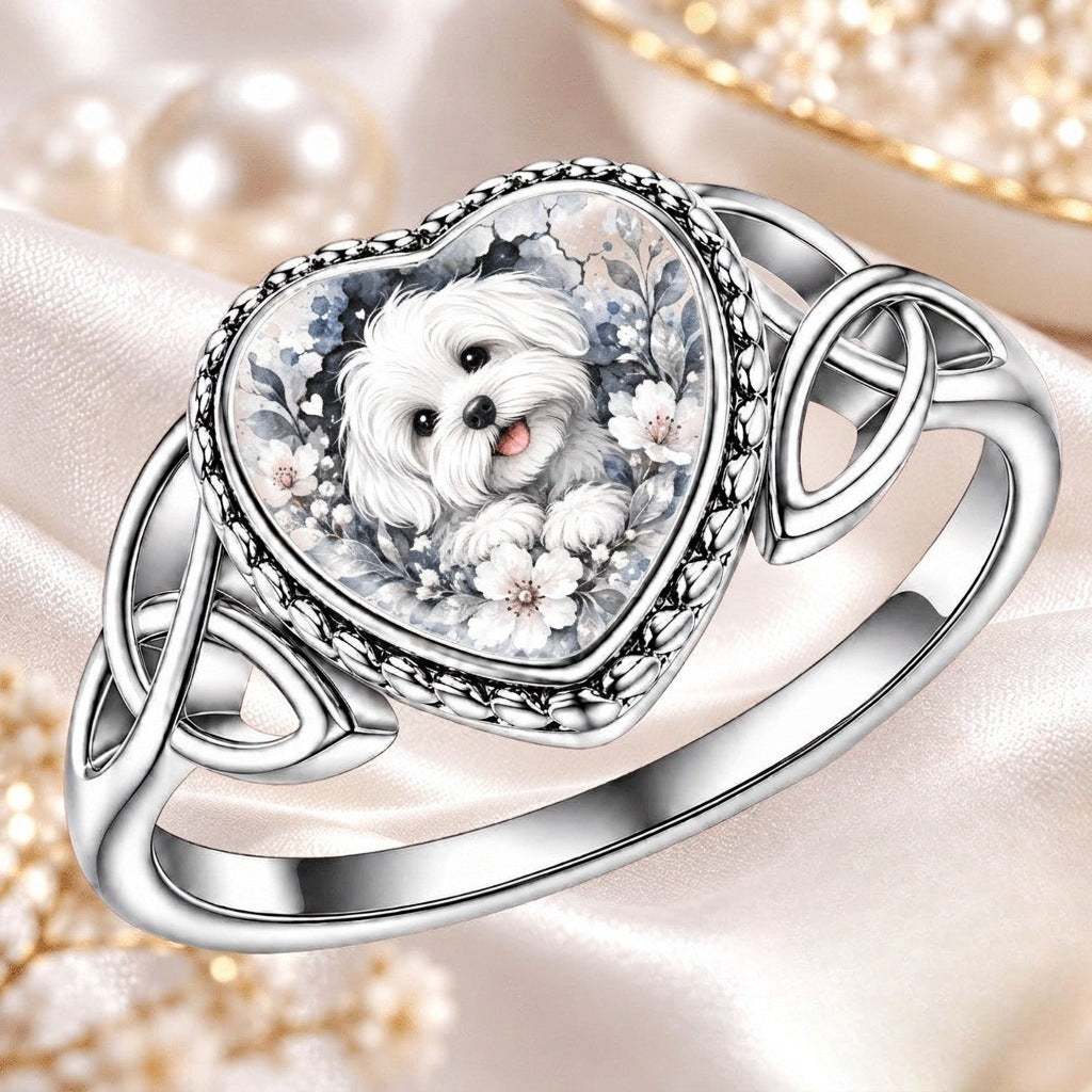 Watercolor Dog Heart Ring