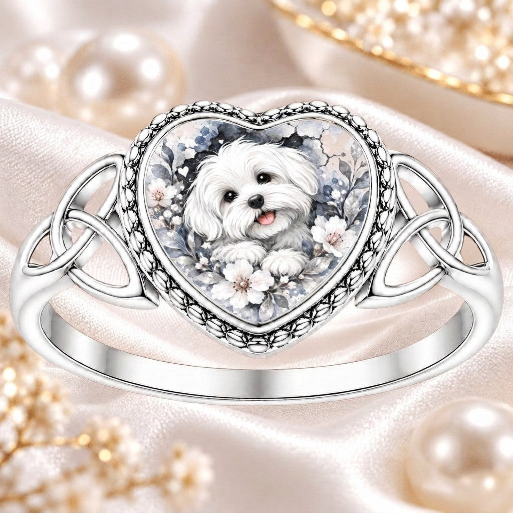 Watercolor Dog Heart Ring