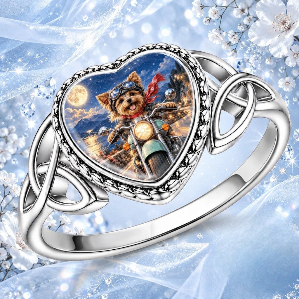 Yorkie Motorcycle Heart Ring