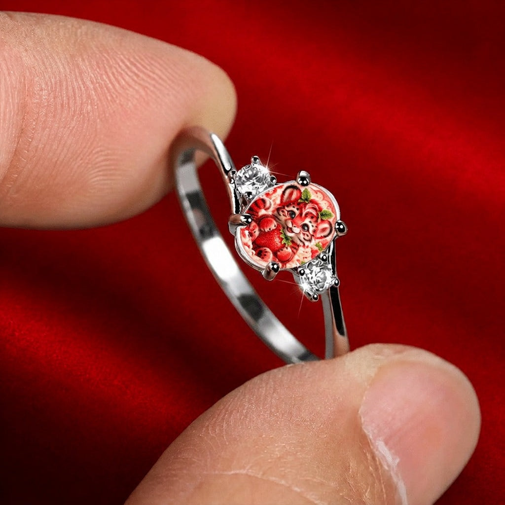 Tiger Cub & Strawberry Heart Ring
