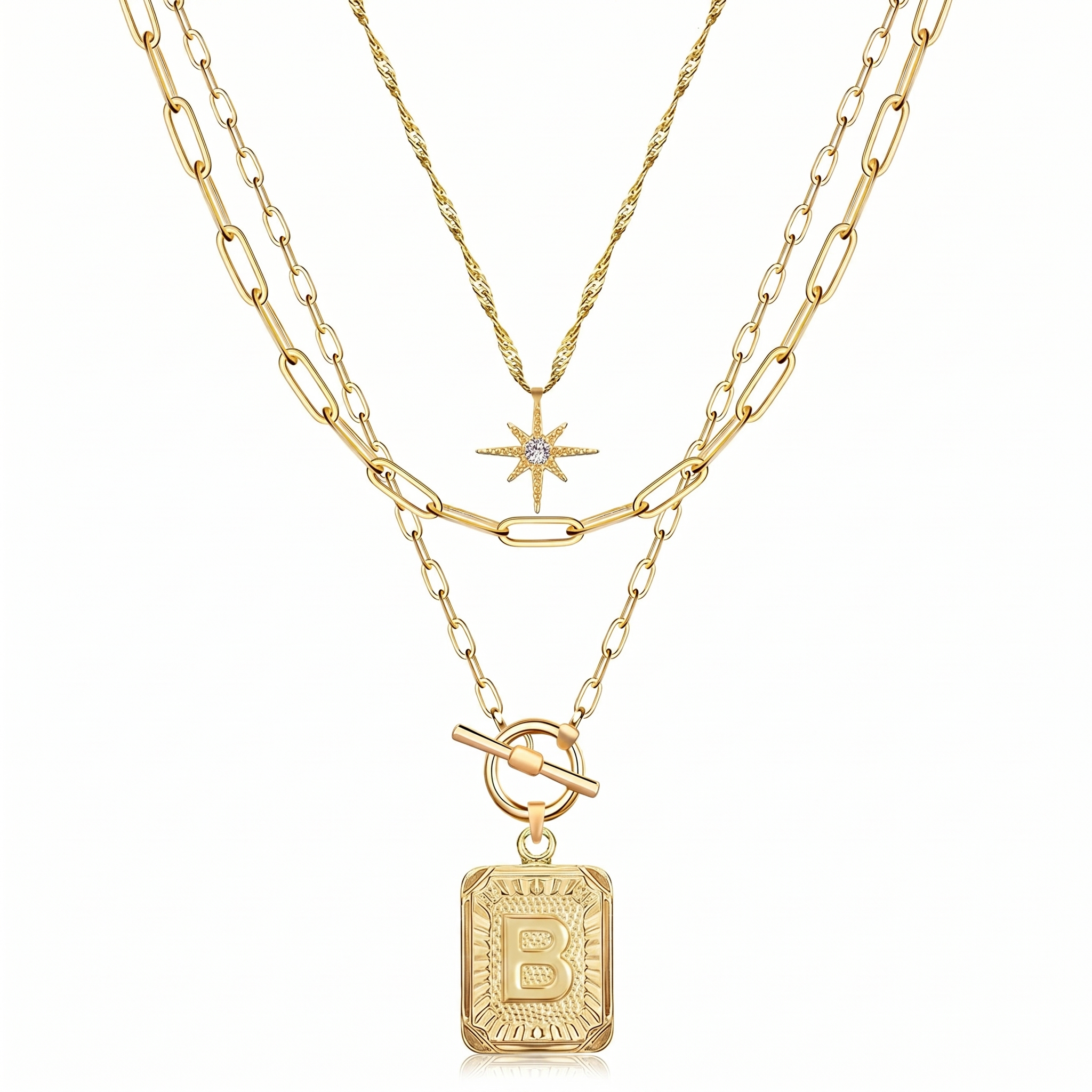 3pc Star Initial Necklace Set