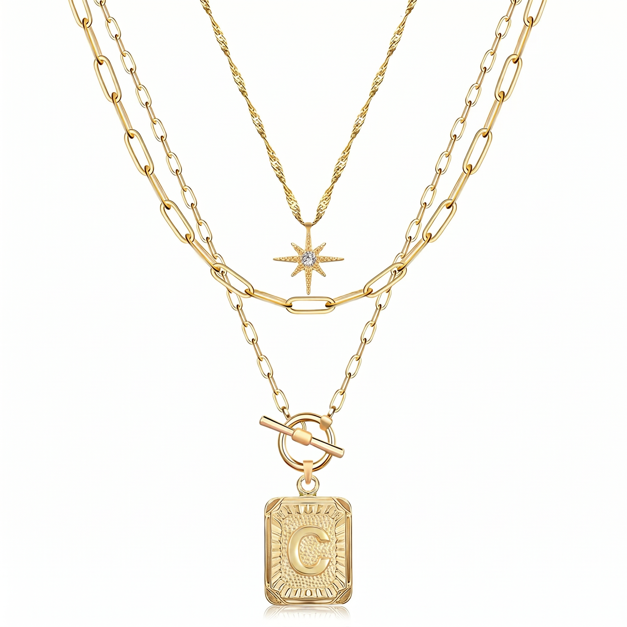 3pc Star Initial Necklace Set