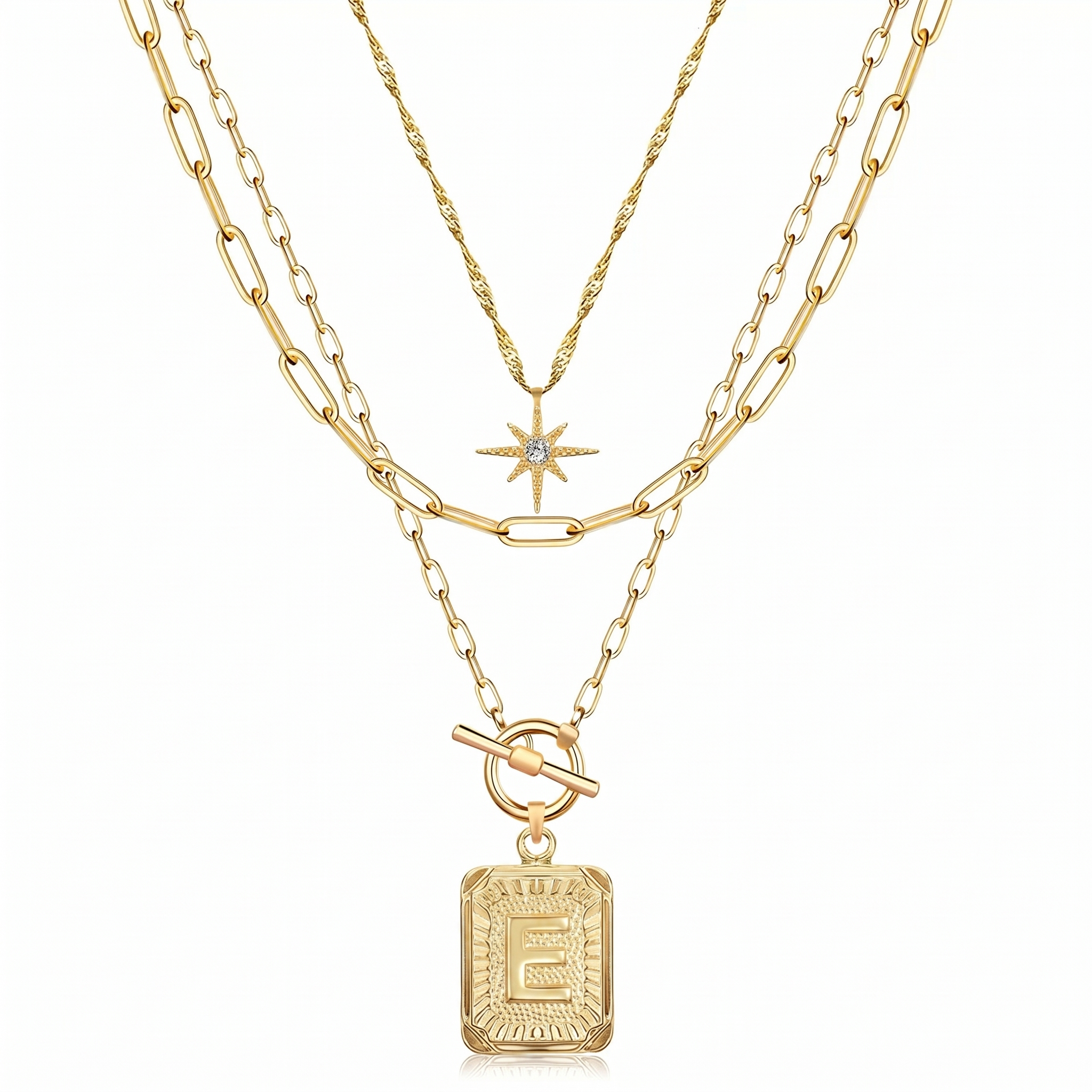3pc Star Initial Necklace Set