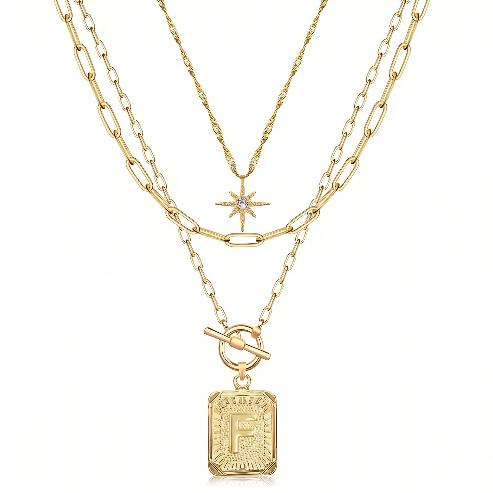3pc Star Initial Necklace Set