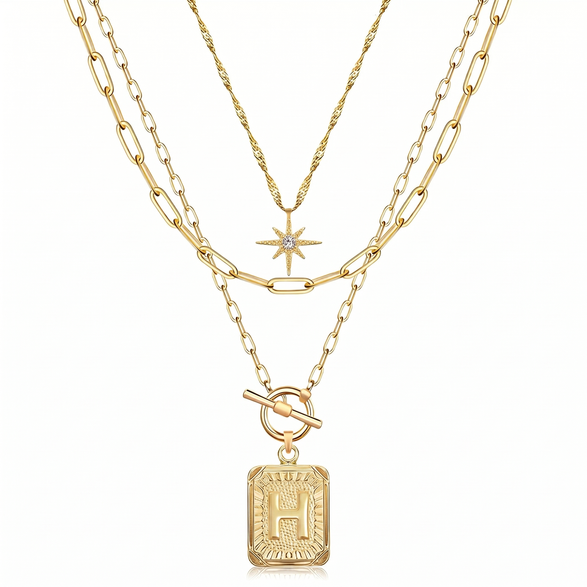3pc Star Initial Necklace Set