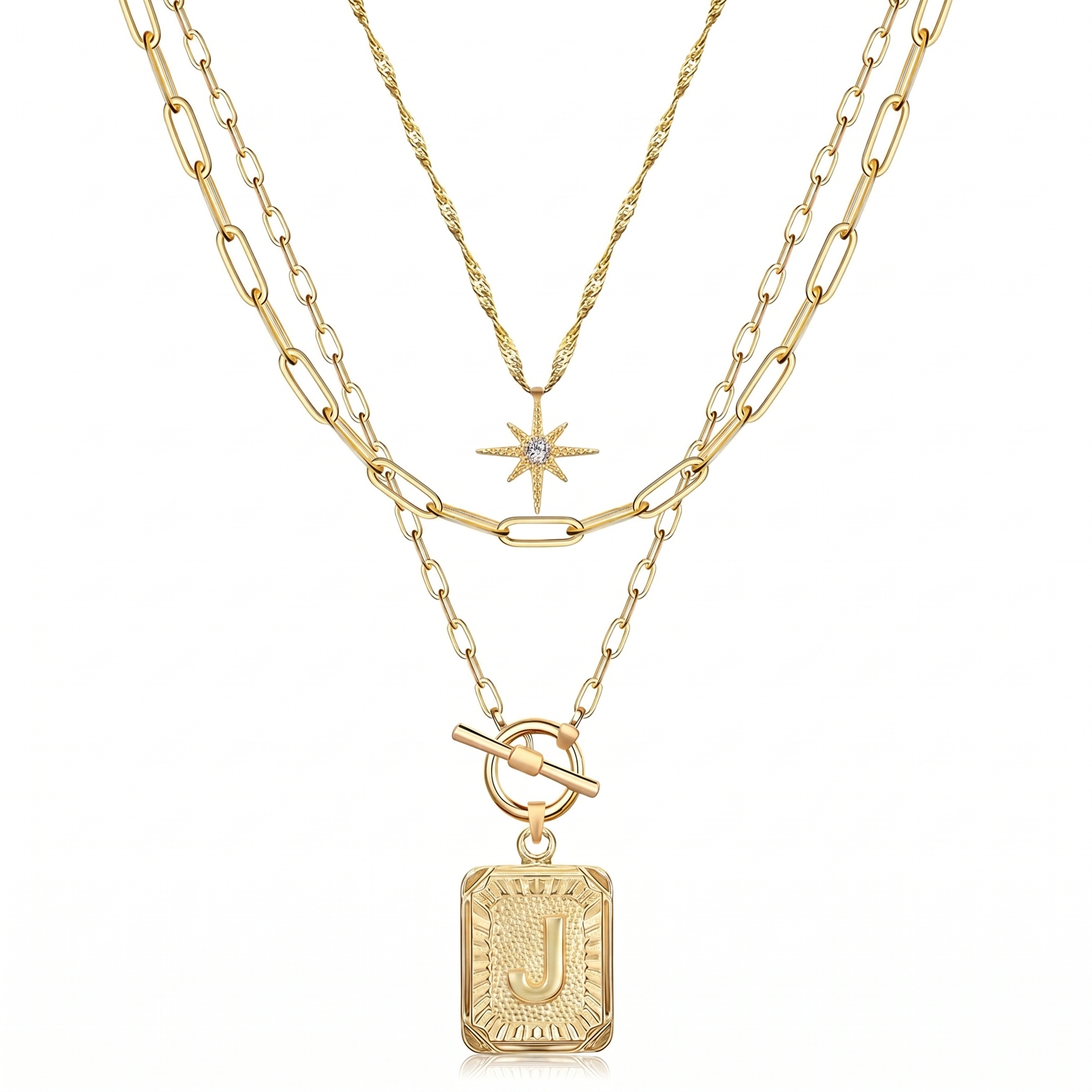 3pc Star Initial Necklace Set