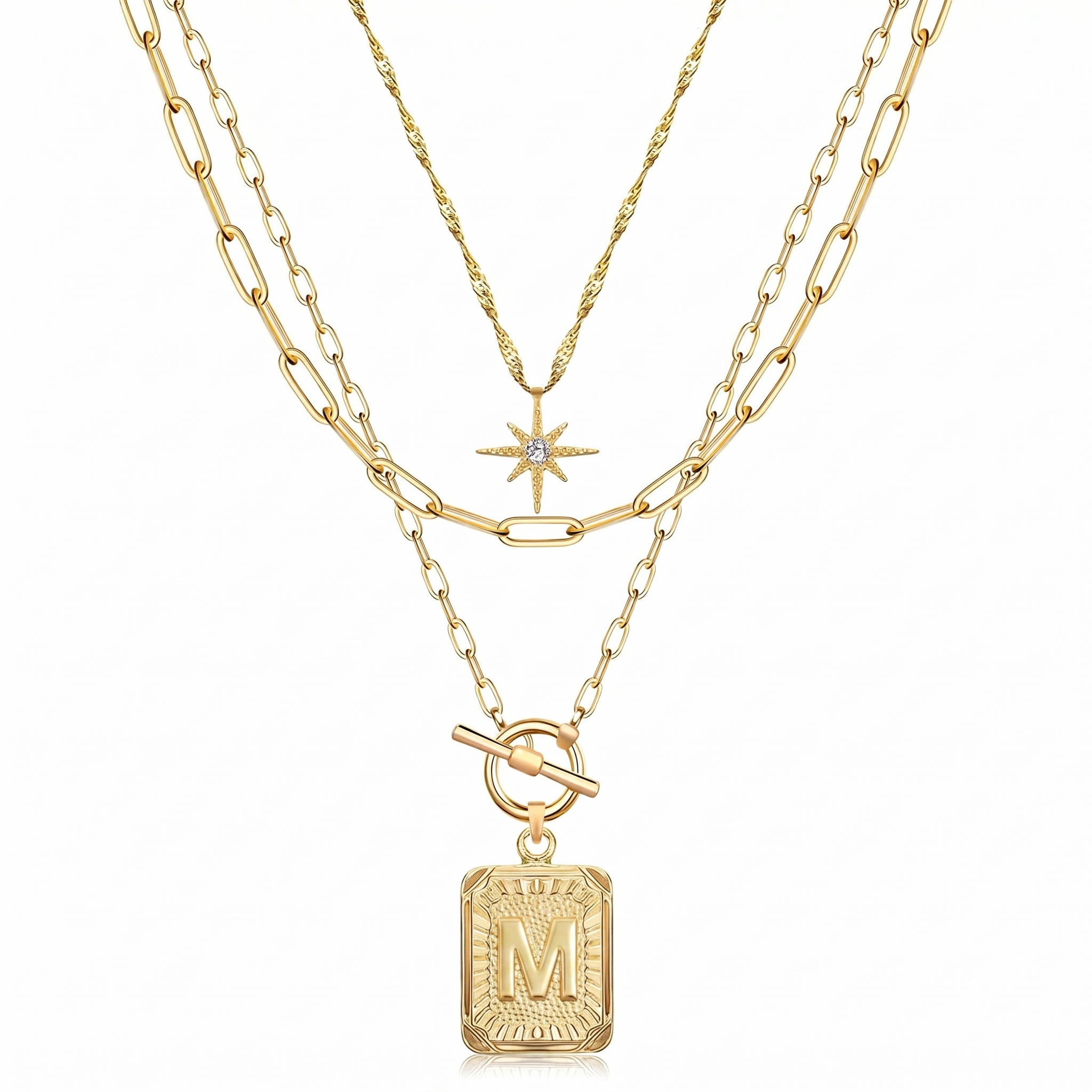 3pc Star Initial Necklace Set