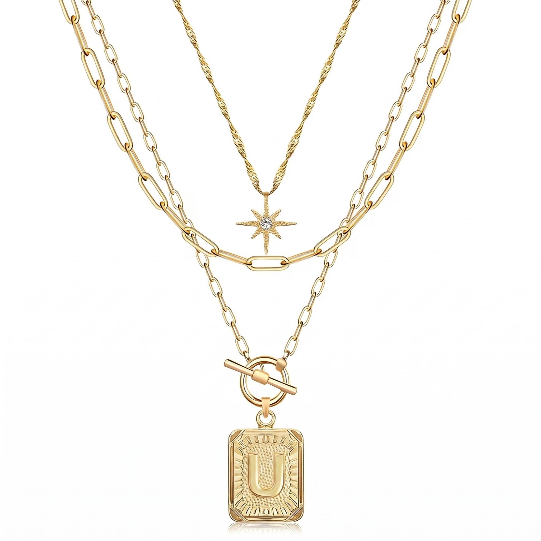 3pc Star Initial Necklace Set