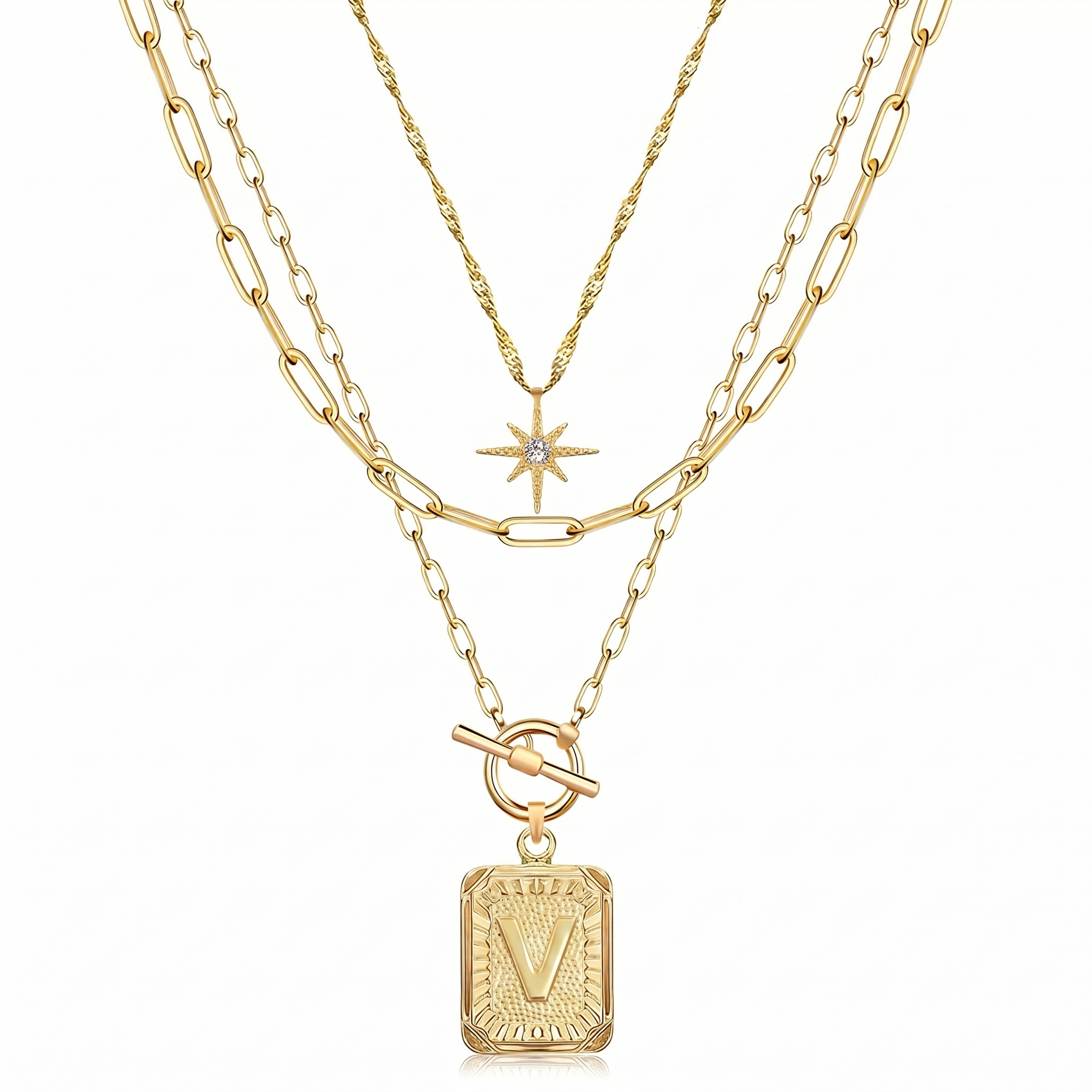 3pc Star Initial Necklace Set