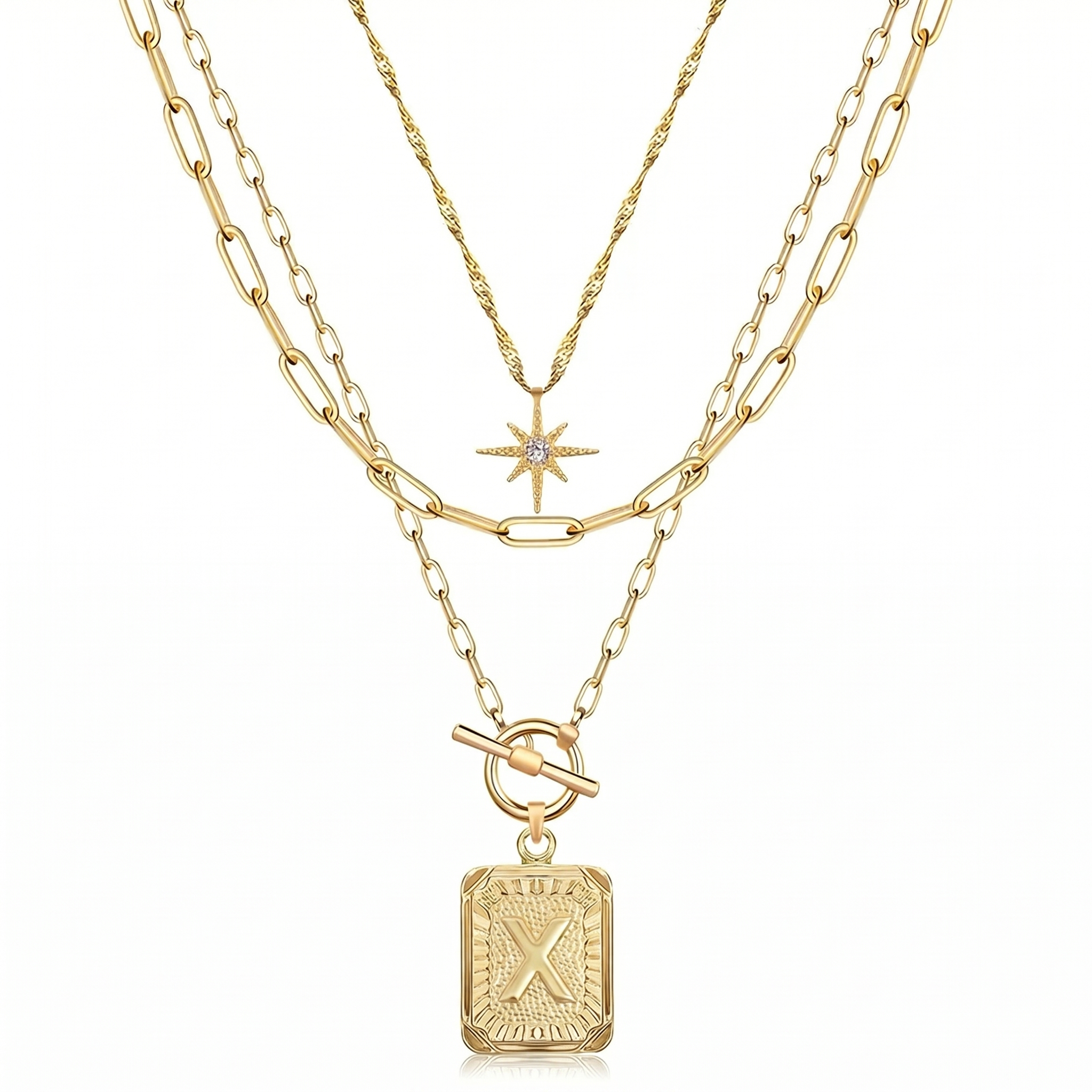 3pc Star Initial Necklace Set