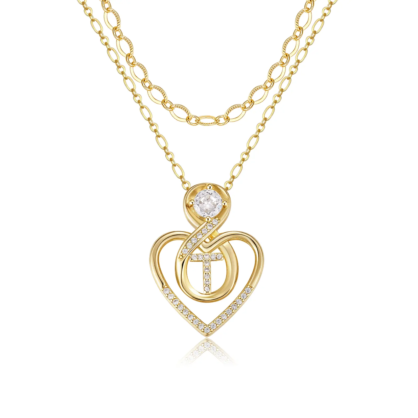2pc 14k Initial Infinity Heart Necklace Set