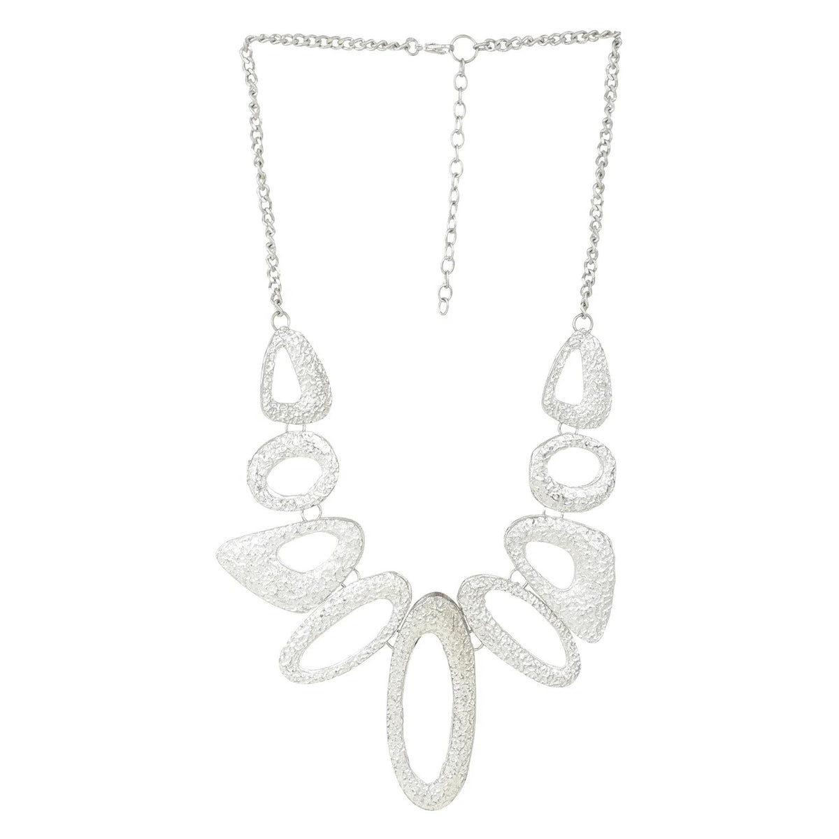 Silver Beaded Oval Necklace Set