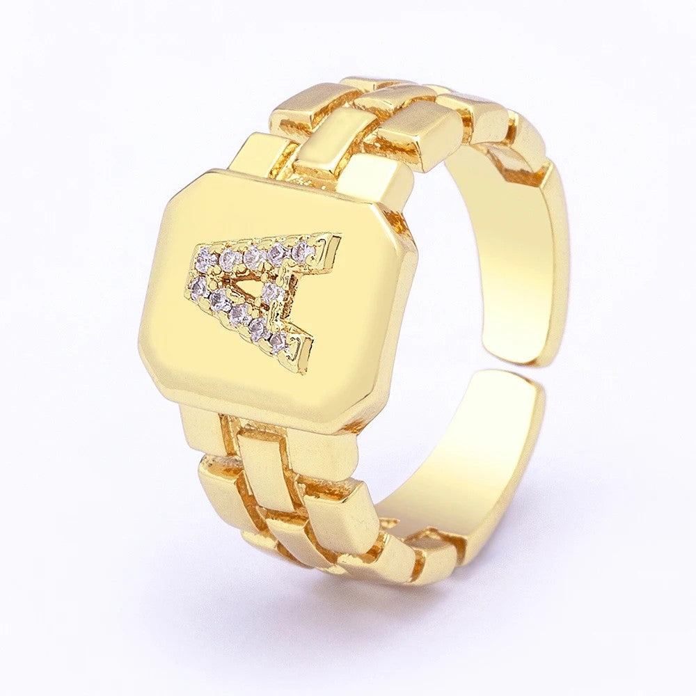 Square Crystal Initial Ring