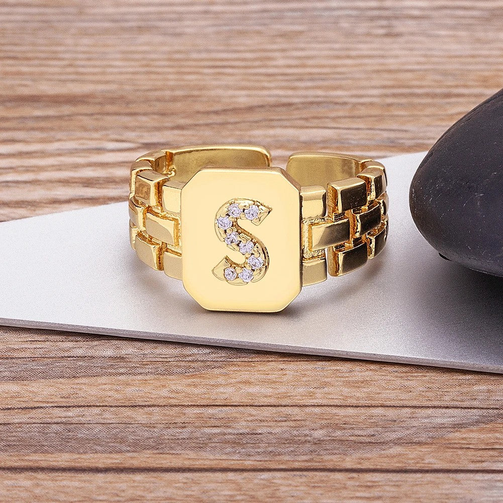 Square Crystal Initial Ring