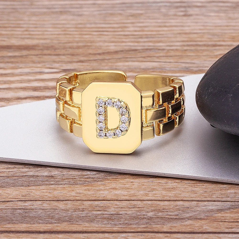 Square Crystal Initial Ring