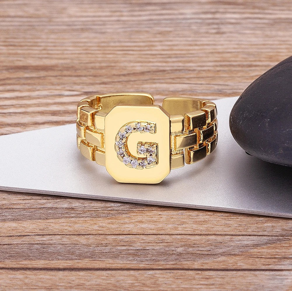 Square Crystal Initial Ring