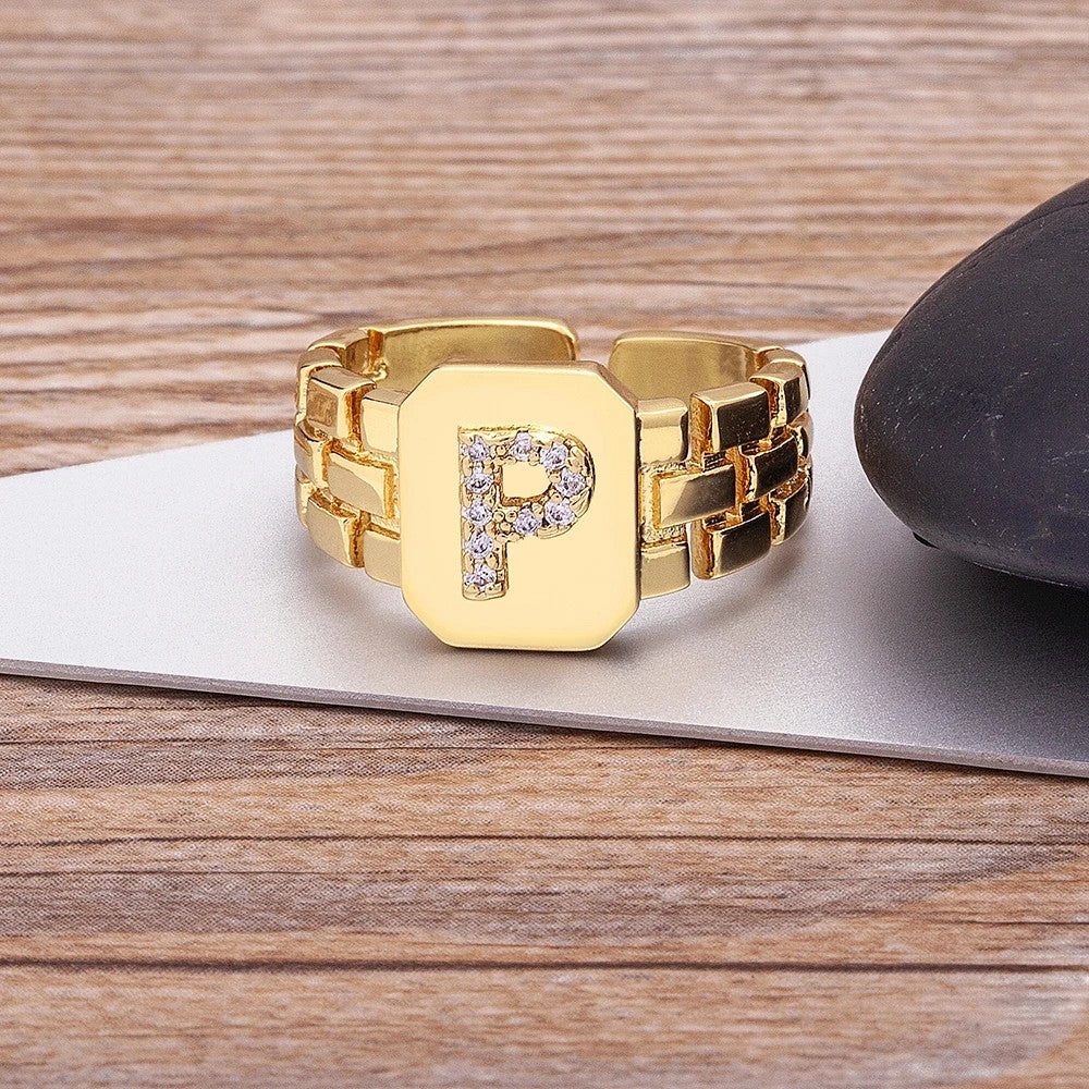 Square Crystal Initial Ring