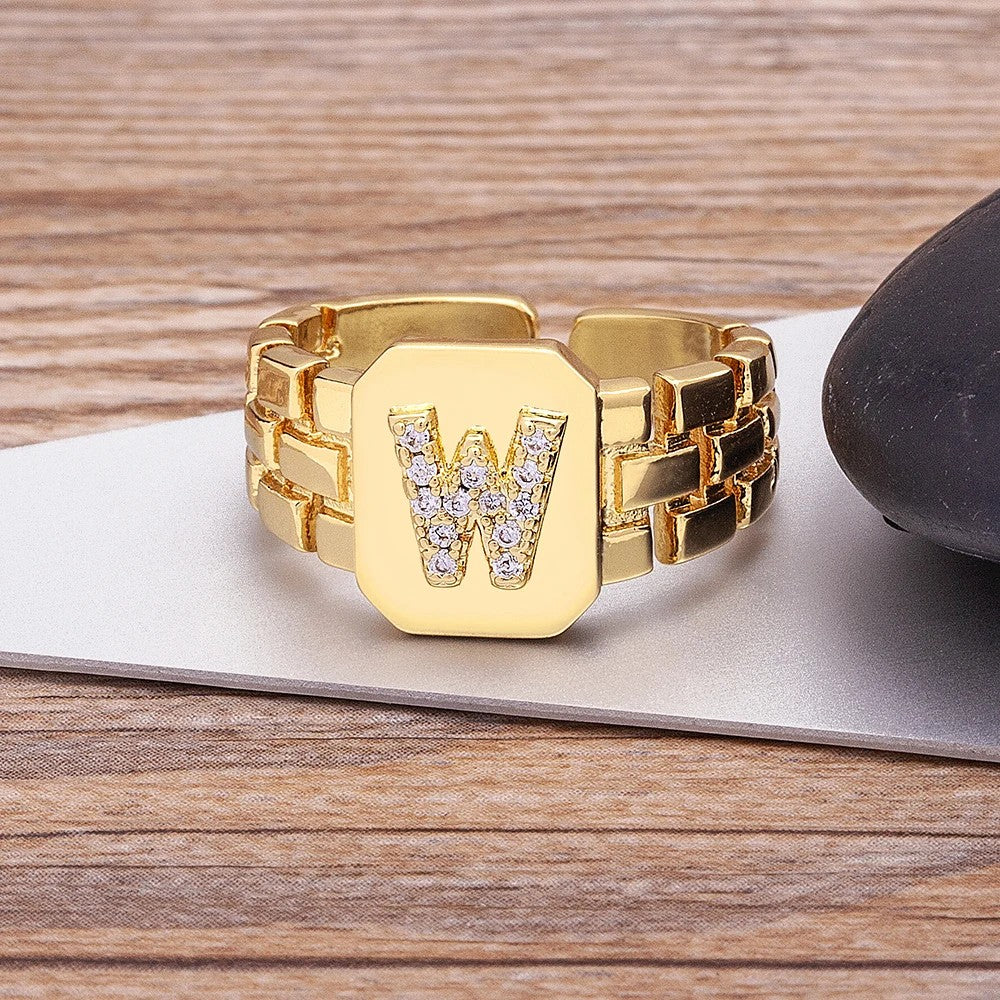 Square Crystal Initial Ring