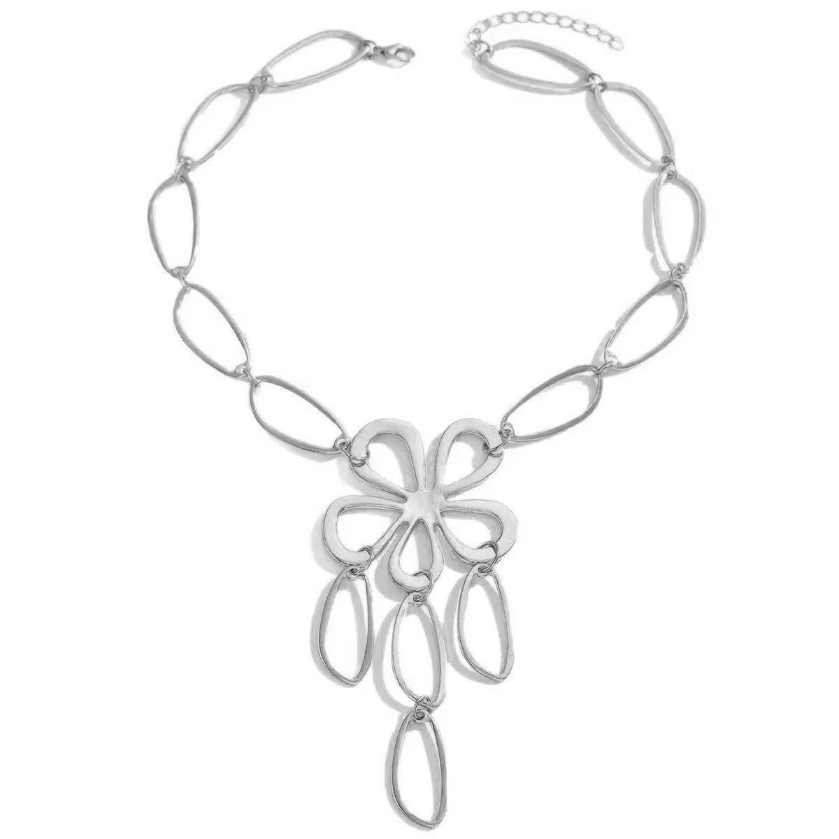 Open Flower Link Necklace & Earring Set