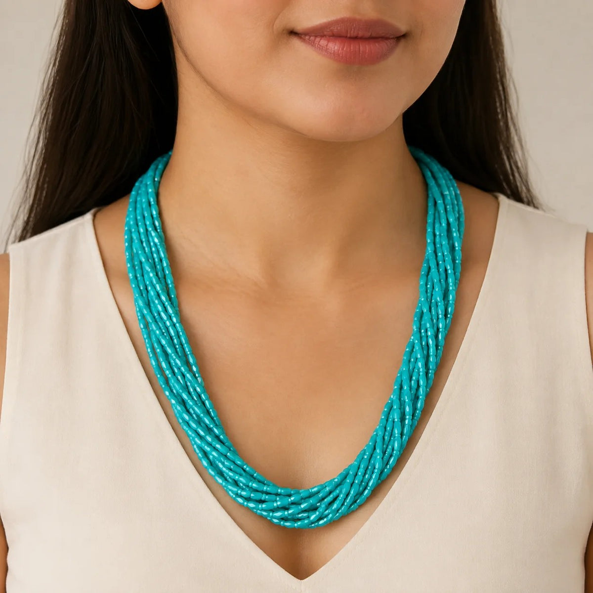 Turquoise Multi-Strand Seed Bead Necklace