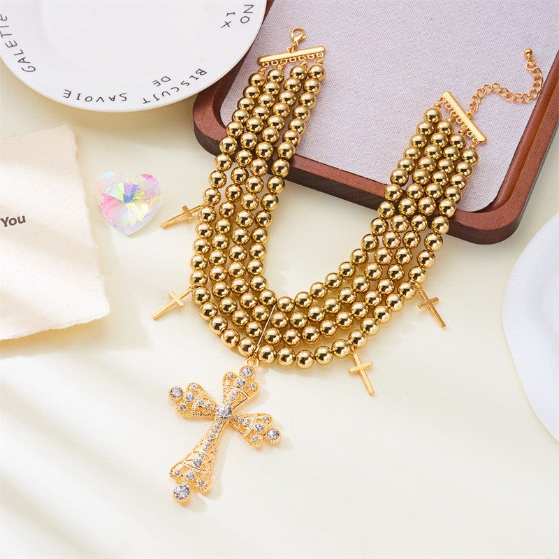 Multi-Layer Cross Bead Necklace