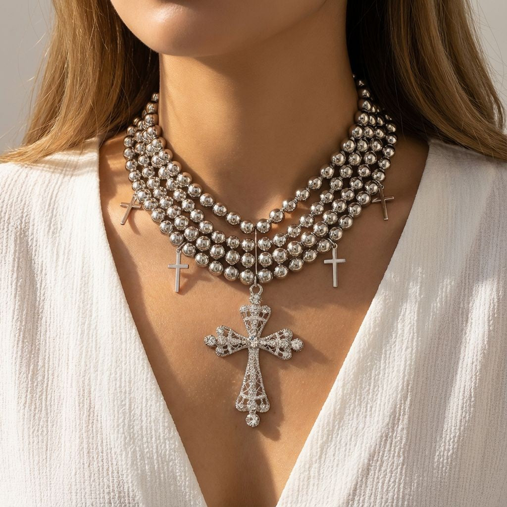 Multi-Layer Cross Bead Necklace