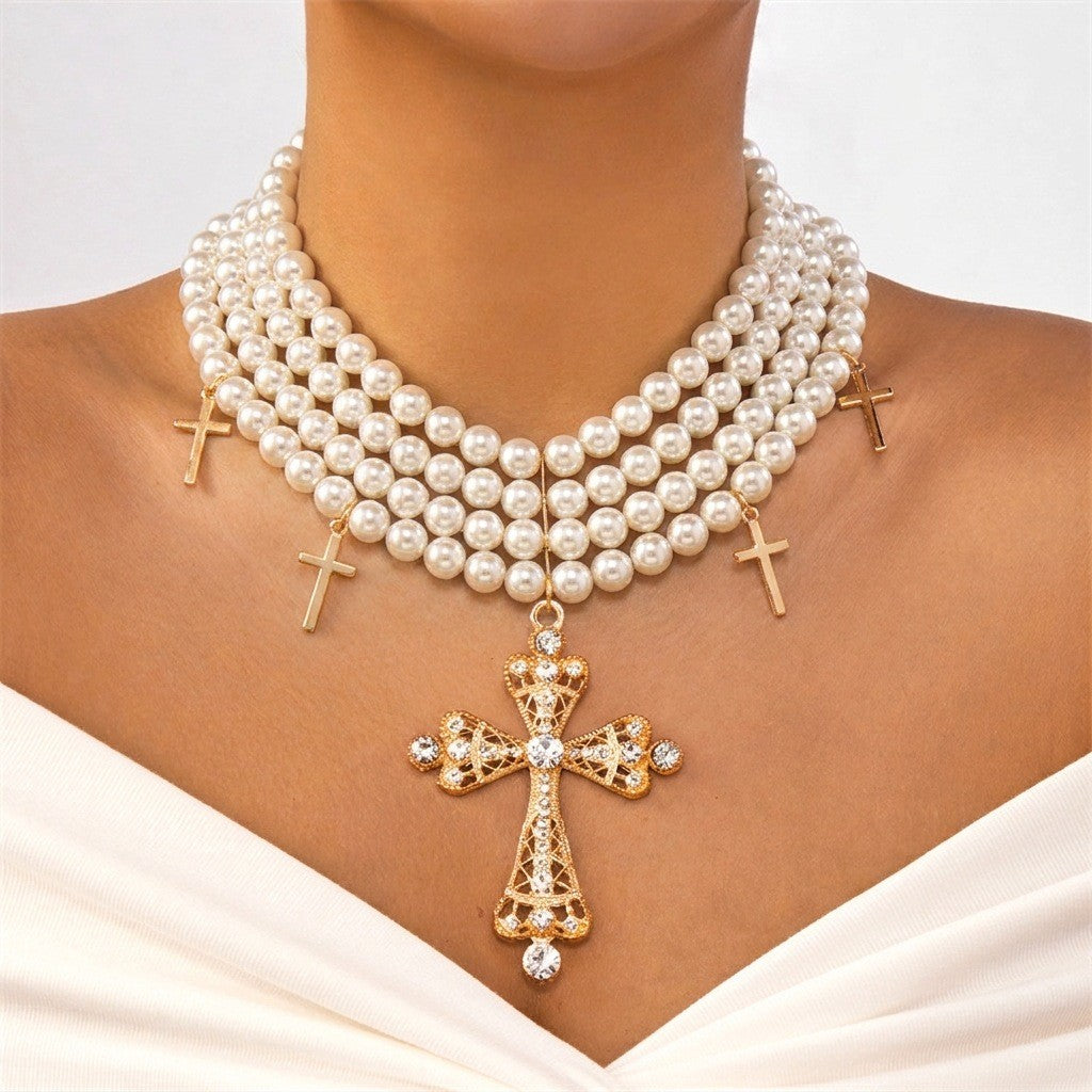 Multi-Layer Cross Bead Necklace