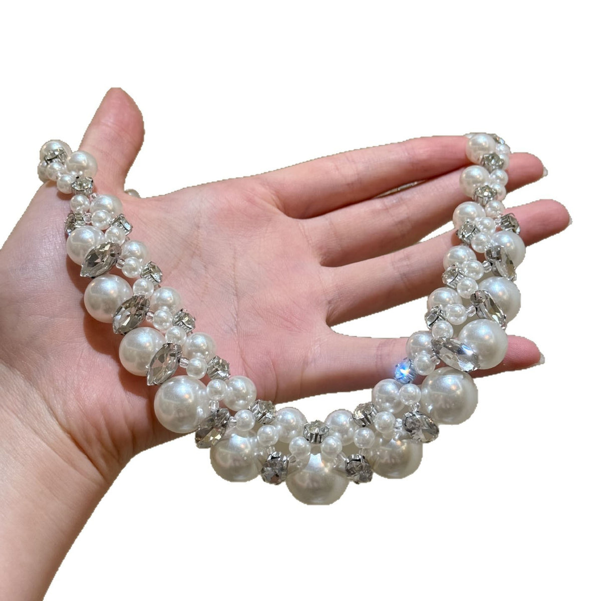 Faux Pearl & Crystal Bib Necklace